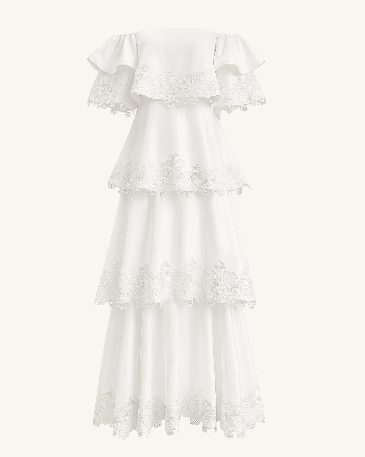 Orchid Embroidered Tiered Off-Shoulder Maxi Dress - White