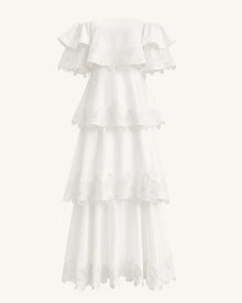 Orchid Embroidered Tiered Off-Shoulder Maxi Dress - White