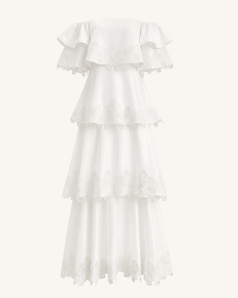 Orchid Embroidered Tiered Off-Shoulder Maxi Dress - White