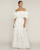 Orchid Embroidered Tiered Off-Shoulder Maxi Dress - White