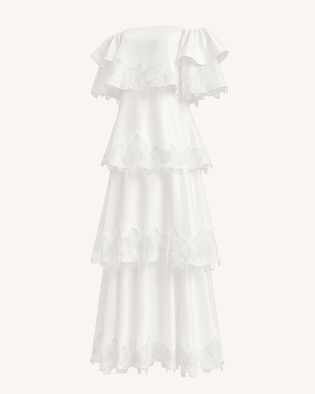 Orchid Embroidered Tiered Off-Shoulder Maxi Dress - White