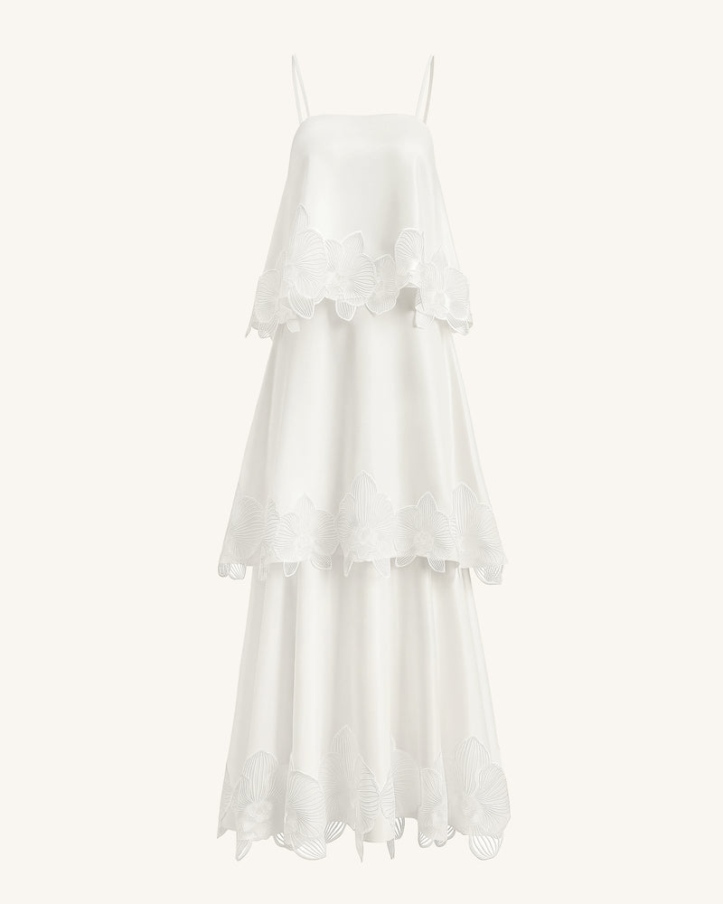 Orchid Embroidered Tiered Maxi Dress - White