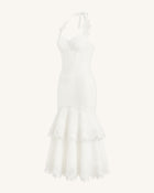 Orchid Embroidered Halter Corset Midi Dress - White
