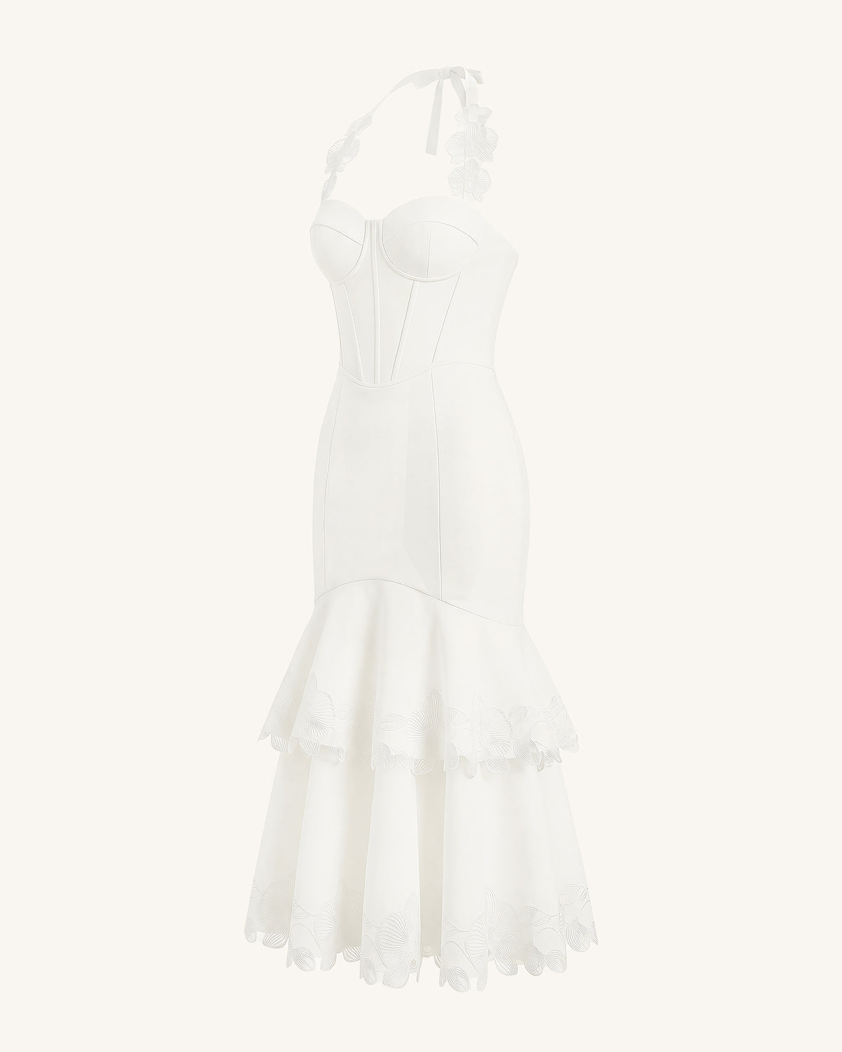 Orchid Embroidered Halter Corset Midi Dress - White