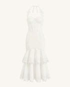 Orchid Embroidered Halter Corset Midi Dress - White