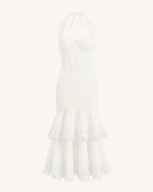 Orchid Embroidered Halter Corset Midi Dress - White