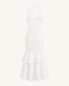 Orchid Embroidered Halter Corset Midi Dress - White