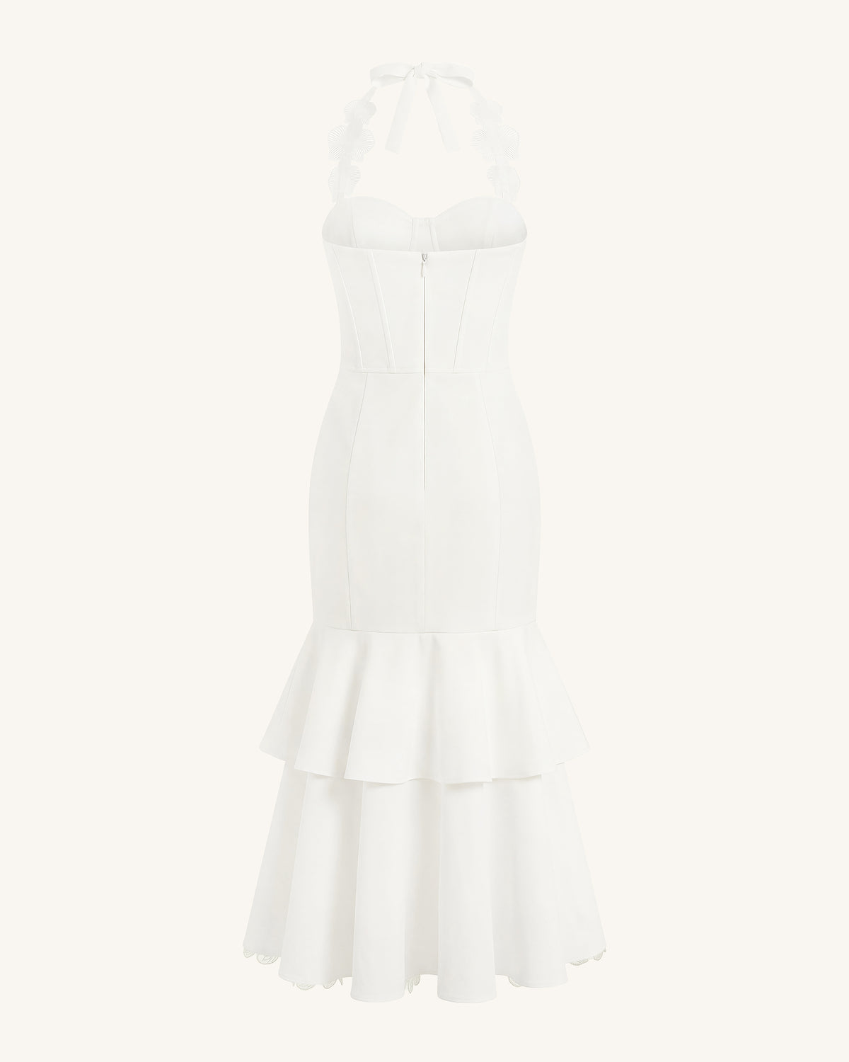Orchid Embroidered Halter Corset Midi Dress - White