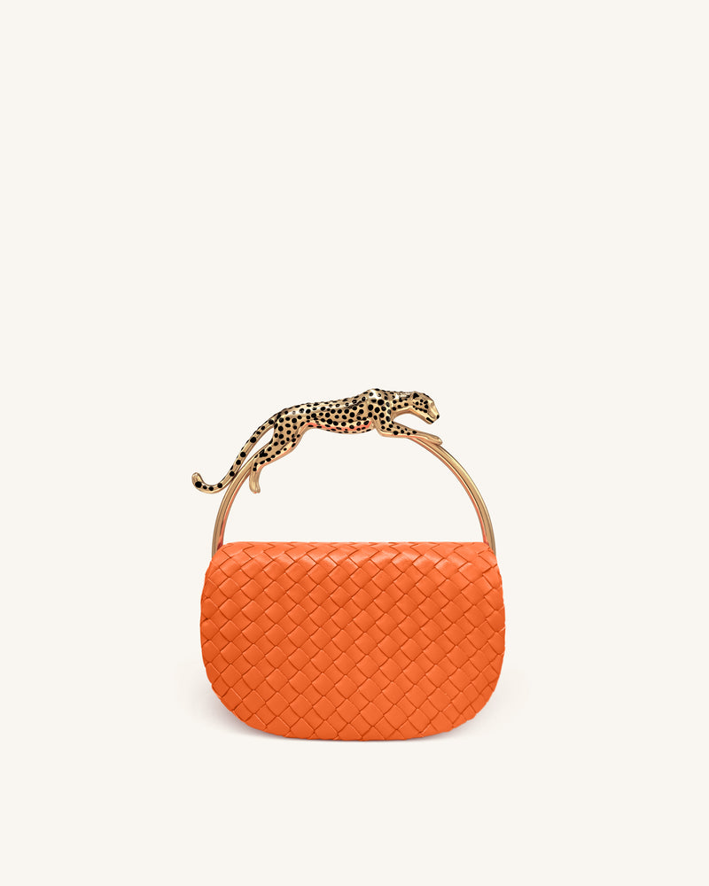Ione Leopard Shaped Hardware Handle Woven Top Handle Bag - Orange