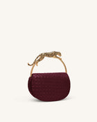 Ione Woven Leopard Shaped Top Handle Bag - Burgundy