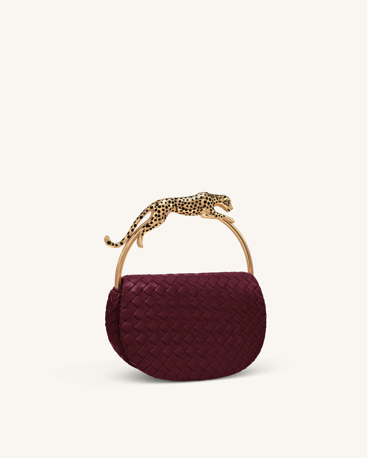Ione Woven Leopard Shaped Top Handle Bag - Burgundy