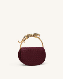 Ione Woven Leopard Shaped Top Handle Bag - Burgundy