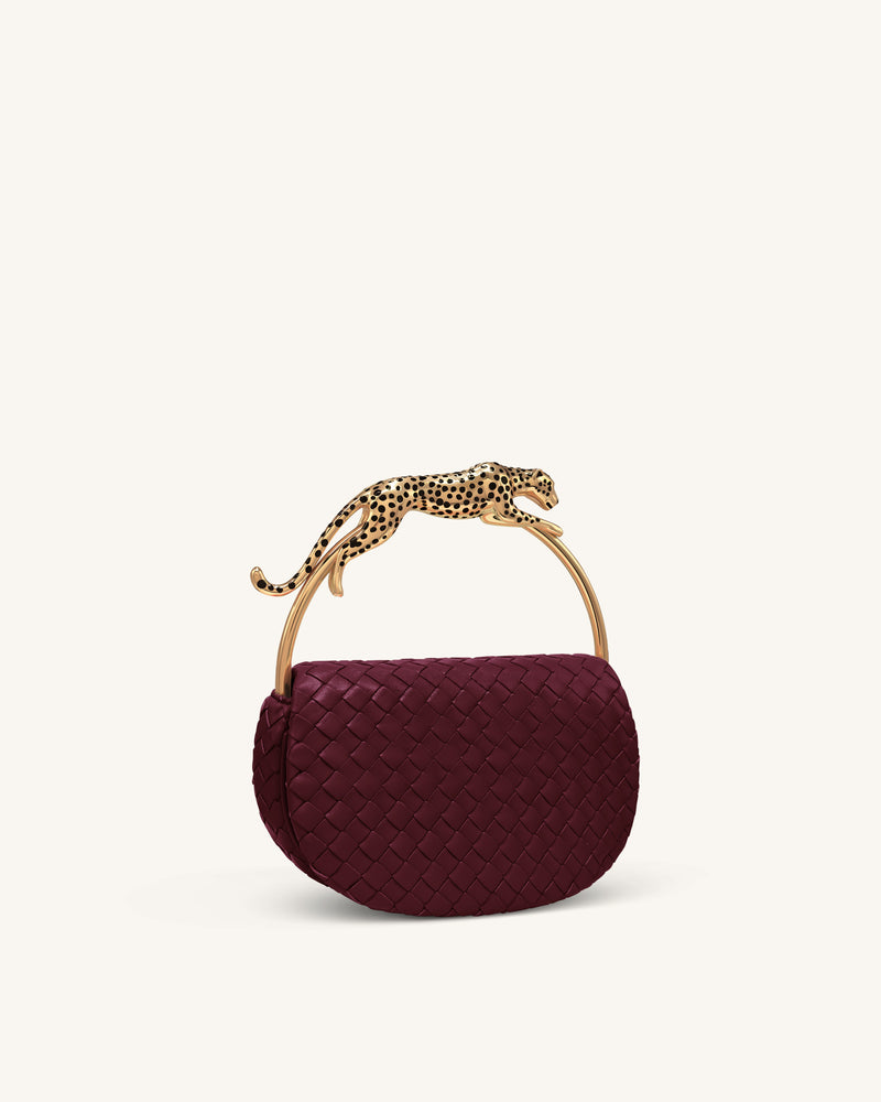 Ione Woven Leopard Shaped Top Handle Bag - Burgundy