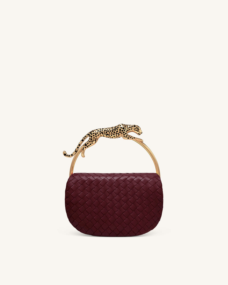 Ione Woven Leopard Shaped Top Handle Bag - Burgundy