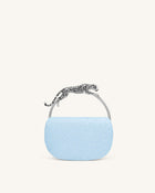Ione Woven Leopard Shaped Top Handle Bag - Light Blue