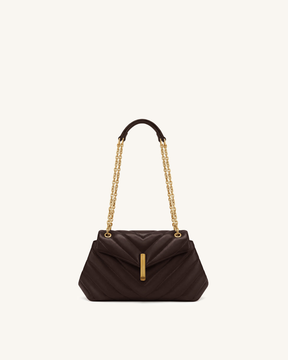Valerie Quilted Chain Flap Shoulder Bag - Dark Brown