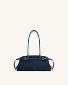 Arden Faux Suede Belt Detail East-West Shoulder Bag - Navy Blue