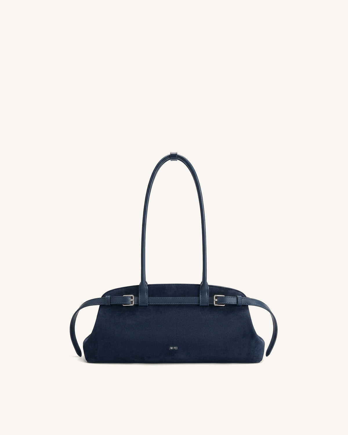 Arden Faux Suede Belt Detail East-West Shoulder Bag - Navy Blue