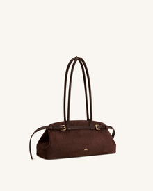 Arden Faux Suede Belt Detail East-West Shoulder Bag - Coffee Brown