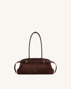 Arden Faux Suede Belt Detail East-West Shoulder Bag - Coffee Brown