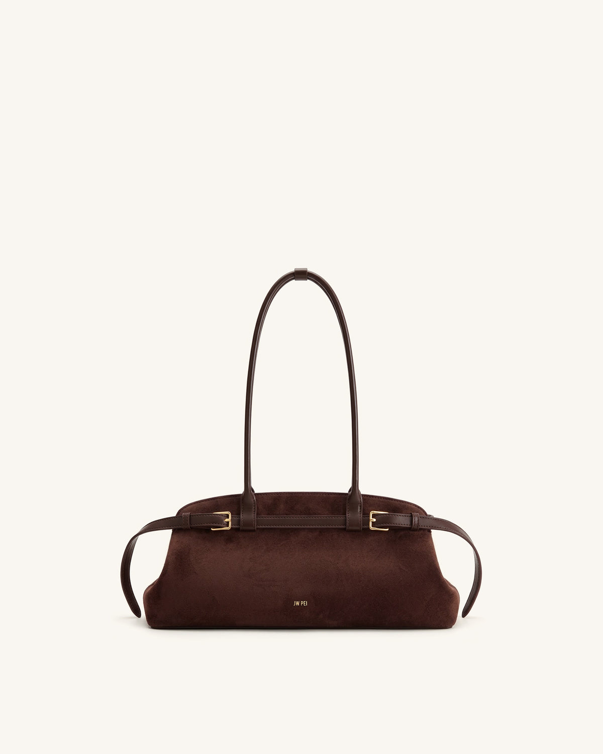 Arden Faux Suede Belt Detail East-West Shoulder Bag - Coffee Brown