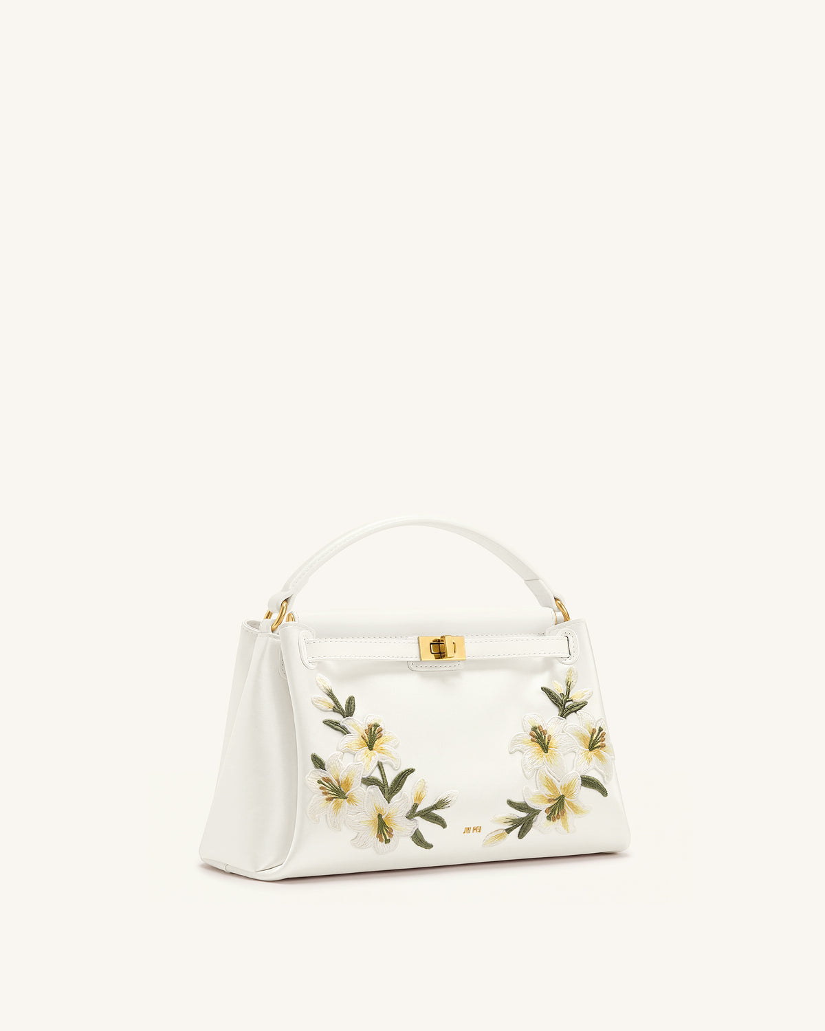 Carmen Lily Embroidery Top Handle Bag - Ivory White