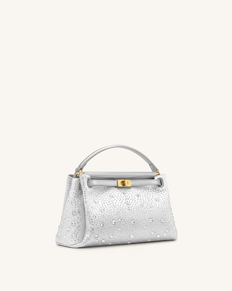 Carmen Artificial Crystal Top Handle Bag - Light Gray