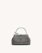 Bruna Dachshund Metal Handle Top Handle Bag - Light Grey Croc