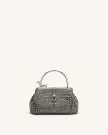 Bruna Dachshund Metal Handle Top Handle Bag - Light Grey Croc