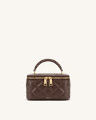 Vivienne Quilted Vanity Top Handle Bag - Dark Coffee Brown