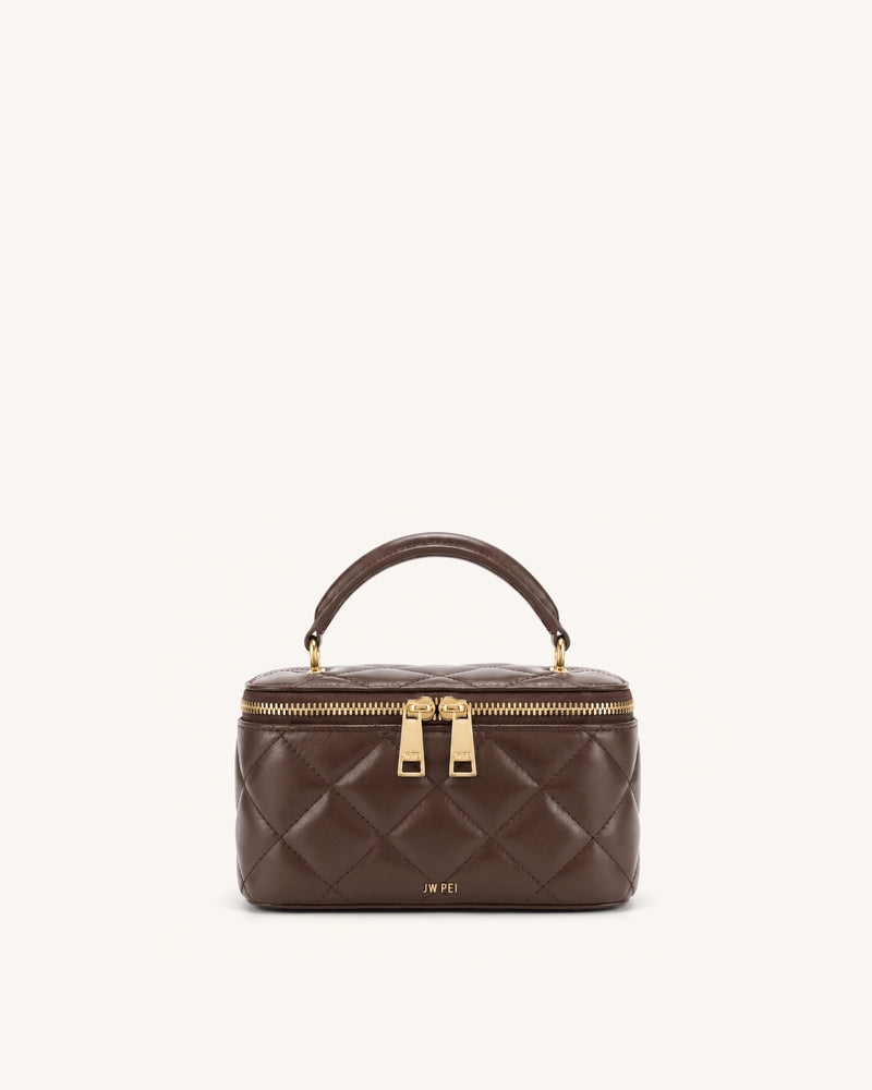 Vivienne Quilted Vanity Top Handle Bag - Dark Coffee Brown
