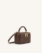 Vivienne Quilted Vanity Top Handle Bag - Dark Coffee Brown