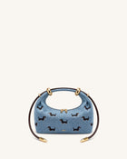 Ellie Embroidery Metal Ring Embellished Top Handle Bag - Vintage Blue Denim