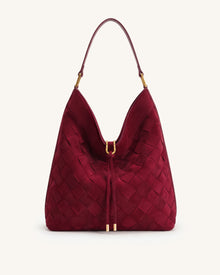 Aria Faux Suede Woven Shoulder Bag - Burgundy