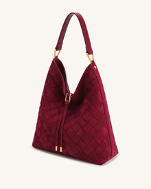Aria Faux Suede Woven Shoulder Bag - Burgundy
