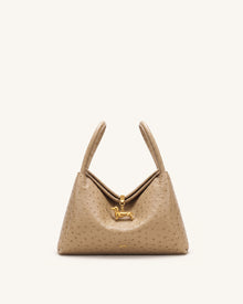 Maelle Faux Ostrich Grain Dachshund Charm Double Handle Bag - Brown