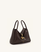 Maelle Faux Ostrich Grain Dachshund Charm Double Handle Bag - Dark Brown