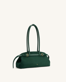 Arden Faux Suede Belt Detail East-West Shoulder Bag - Dark Green