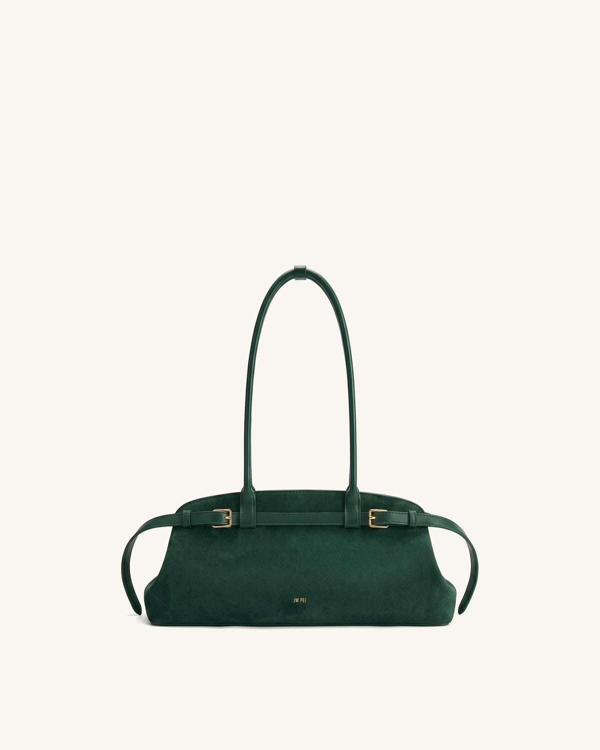 Arden Faux Suede Belt Detail East-West Shoulder Bag - Dark Green