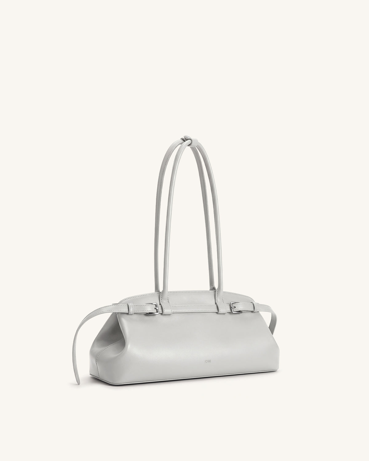 Arden Belt Detail East-West Shoulder Bag - Light Grey