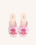 Serena Oversized Orchid Embroidered Mules - Pink