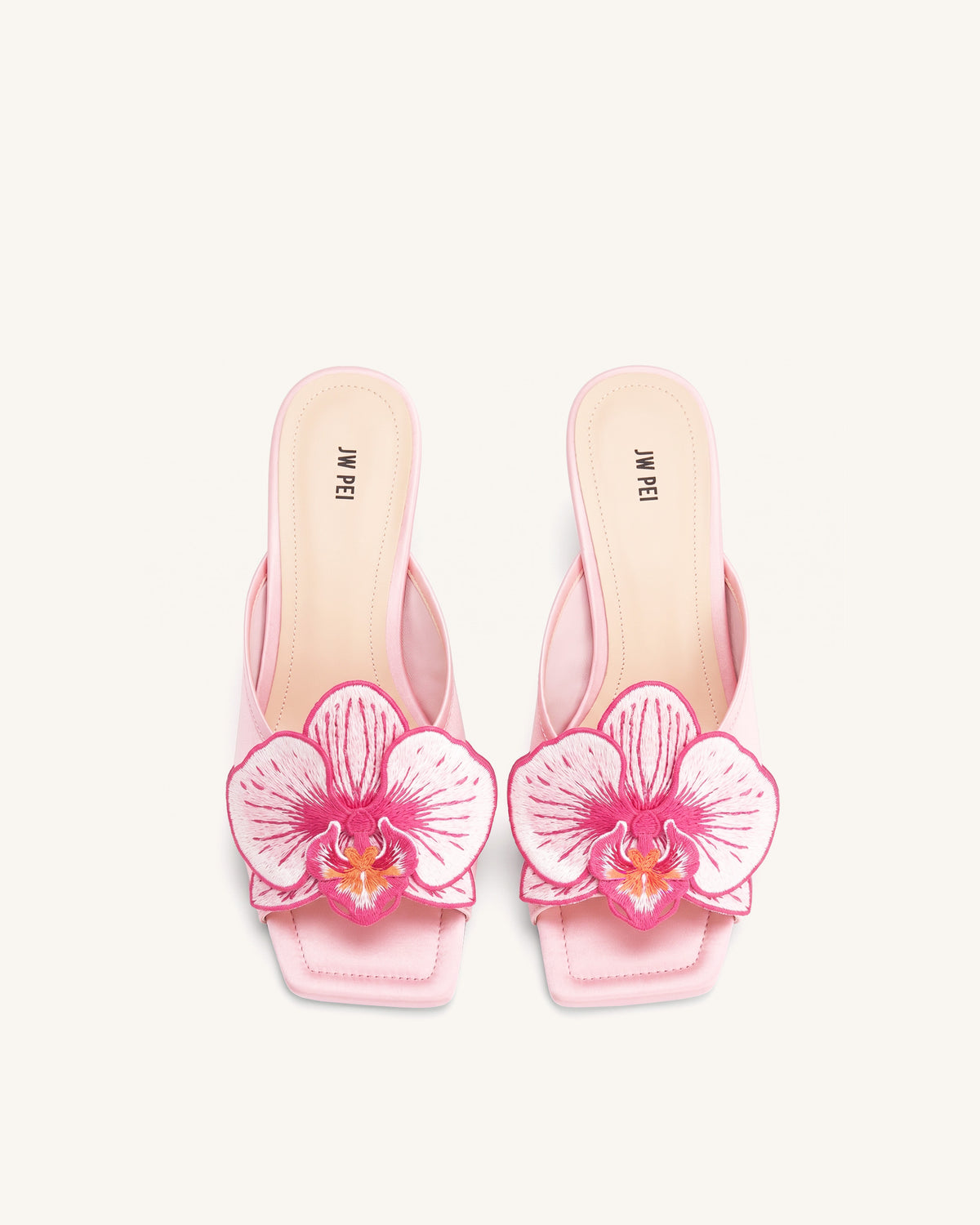 Serena Oversized Orchid Embroidered Mules - Pink