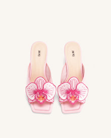 Serena Oversized Orchid Embroidered Mules - Pink