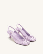 Solenne Satin Bow Ruched Slingback Pumps - Purple