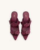 Rosalie Orchid Appliqué Sphere Heel Mules - Burgundy