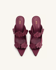 Rosalie Orchid Appliqué Sphere Heel Mules - Burgundy