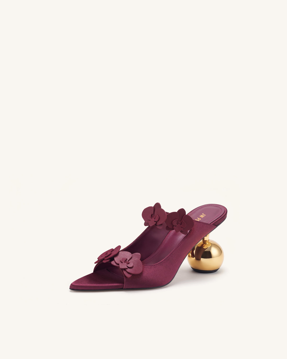 Rosalie Orchid Appliqué Sphere Heel Mules - Burgundy