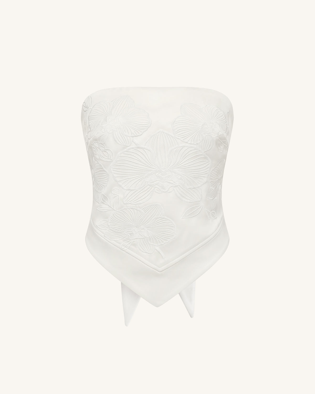 Orchid Embroidered Strapless Handkerchief Top - White