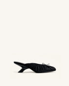 Solenne Satin Bow Ruched Mules - Black