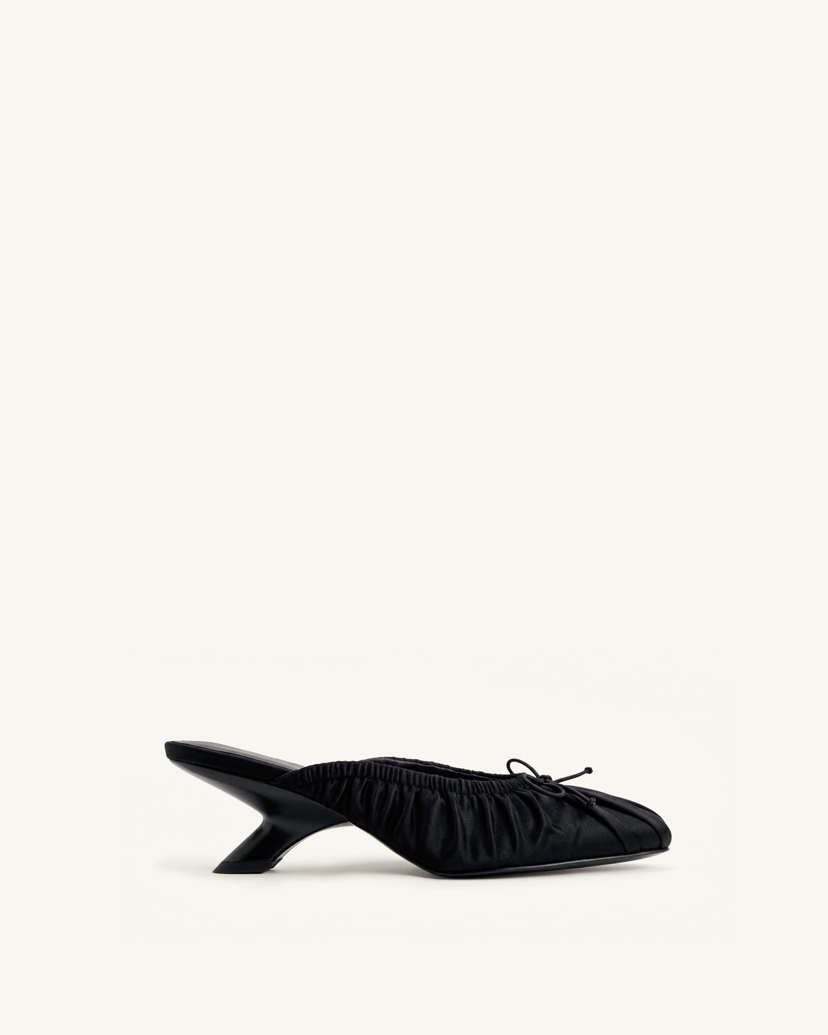 Solenne Satin Bow Ruched Mules - Black